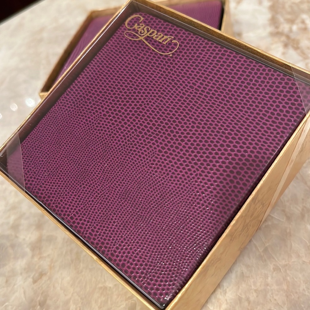 8 Caspari Aubergine Lizard Coasters - New in Box